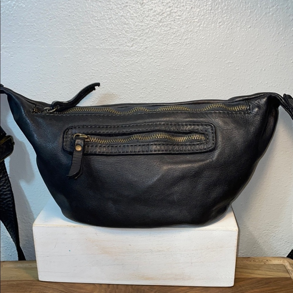 Black Leather Crescent Bag